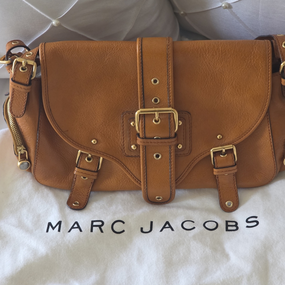 Marc Jacobs Brown Leather Shoulder Bag with Gold Accents